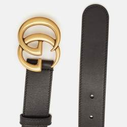 Pre Owned Gucci Black Leather GG Marmont Buckle Belt 75 CM