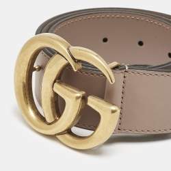 Pre Owned Gucci Old Rose Leather GG Marmont Buckle Belt 75CM