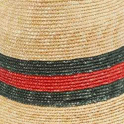 Gucci Brown Web Print Straw Fedora Hat M