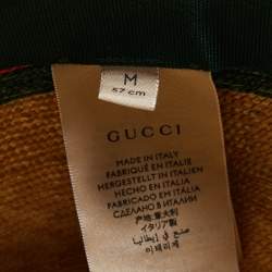 Gucci Brown Web Print Straw Fedora Hat M