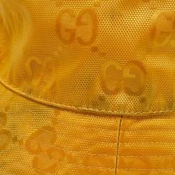 Gucci Yellow Logo Leather Applique GG Canvas Bucket Hat