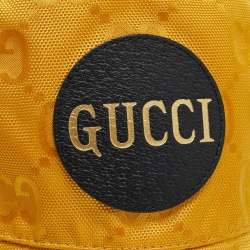 Gucci Yellow Logo Leather Applique GG Canvas Bucket Hat
