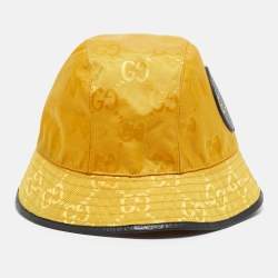 Gucci Yellow Logo Leather Applique GG Canvas Bucket Hat