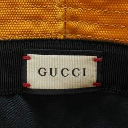 Gucci Yellow Logo Leather Applique GG Canvas Bucket Hat