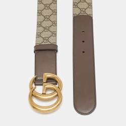 Gucci Beige/Ebony GG Supreme Canvas and Leather Double G Buckle Belt 85 CM