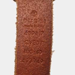 Pre Owned Gucci Brown Leather Double G Slim Buckle Belt 100CM