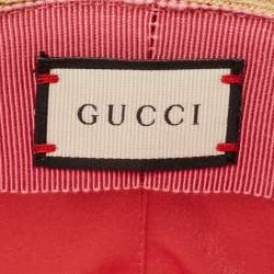 Pre Owned Gucci Brown Silk Scarf Trim Straw Hat S