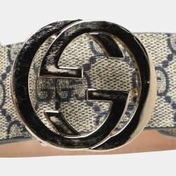 Gucci Beige/Navy Blue GG Supreme Canvas GG Buckle Belt 85CM