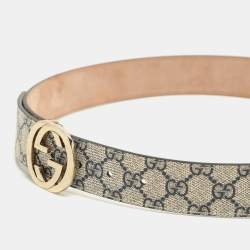 Gucci Beige/Navy Blue GG Supreme Canvas GG Buckle Belt 85CM