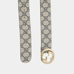 Gucci Beige/Navy Blue GG Supreme Canvas GG Buckle Belt 85CM
