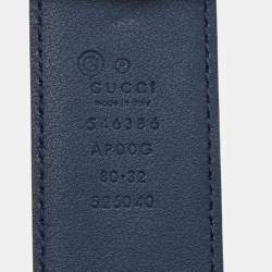 Gucci Navy Blue Leather Interlocking G Buckle Belt 80CM