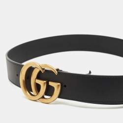 Gucci Black Leather GG Marmont Wide Buckle Belt 95CM