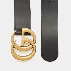Gucci Black Leather GG Marmont Wide Buckle Belt 95CM
