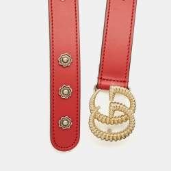 Gucci Red Leather GG Torchon Embellished Buckle Belt 75CM