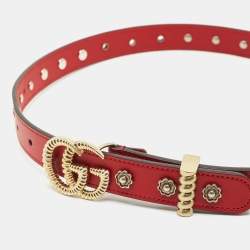 Gucci Red Leather GG Torchon Embellished Buckle Belt 75CM