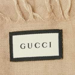 Pre Owned Gucci Beige GG Jacquard Silk Blend Scarf
