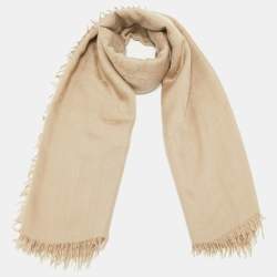 Pre Owned Gucci Beige GG Jacquard Silk Blend Scarf