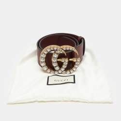 مملوكة مسبقًا Gucci Burgundy Leather GG Crystals Wide Belt 75CM