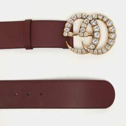 مملوكة مسبقًا Gucci Burgundy Leather GG Crystals Wide Belt 75CM