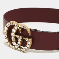 مملوكة مسبقًا Gucci Burgundy Leather GG Crystals Wide Belt 75CM