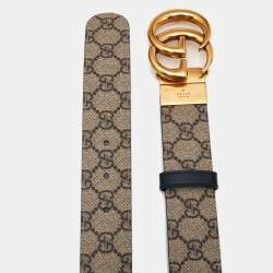 Gucci Beige GG Supreme Canvas and Leather GG Marmont Reversible Belt 85CM