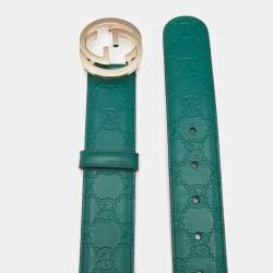 Gucci Green Guccissima Leather Interlocking G Buckle Belt 80CM