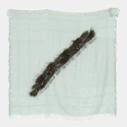 Gucci Mint Green Fox Fur Silk & Wool Triangle Scarf with Fur Trim