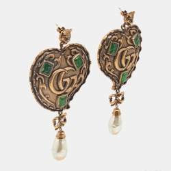 Pre Owned Gucci GG Resin Faux Pearl Gold Tone Earrings