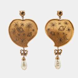 Pre Owned Gucci GG Resin Faux Pearl Gold Tone Earrings