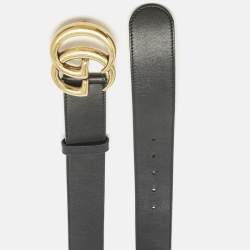 Gucci Black Leather GG Marmont Buckle Belt 90 CM