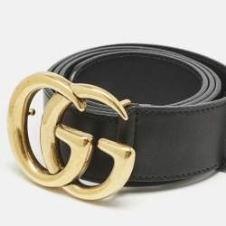 Gucci Black Leather GG Marmont Buckle Belt 90 CM