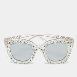 Pre Owned Gucci Light Grey Mirrored GG0116S Crystal Embellished Square Sunglasses