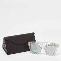 Pre Owned Gucci Light Grey Mirrored GG0116S Crystal Embellished Square Sunglasses