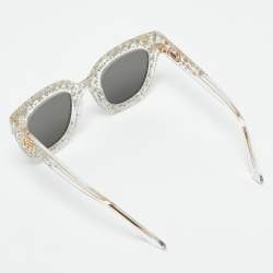 Pre Owned Gucci Light Grey Mirrored GG0116S Crystal Embellished Square Sunglasses