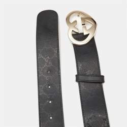 Gucci Black GG Imprime Canvas Lovely Heart Buckle Belt 80 CM