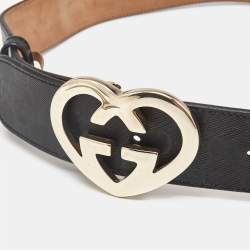 Gucci Black GG Imprime Canvas Lovely Heart Buckle Belt 80 CM