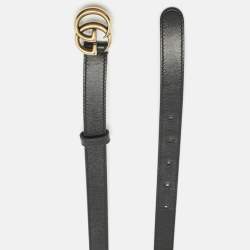 Pre Owned Gucci Black Leather GG Marmont Slim Belt 70CM