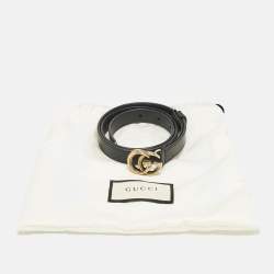 Pre Owned Gucci Black Leather GG Marmont Slim Belt 70CM