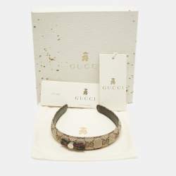Gucci Brown Logo Canvas Bow Detail Head Band