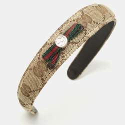 Gucci Brown Logo Canvas Bow Detail Head Band