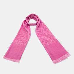 مملوكة مسبقًا Gucci Pink GG Supreme Jacquard Wool Blend Shawl