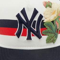 Pre Owned Gucci x NY Yankees Navy Blue GG Floral Applique Baseball Cap M