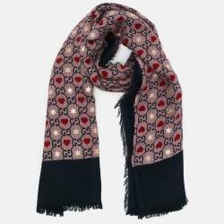 Gucci Pink Heart Horsebit Modal Scarf