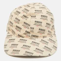 Gucci Beige Stamp Print Linen Blend Baseball Cap M