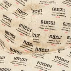 Gucci Beige Stamp Print Linen Blend Baseball Cap M