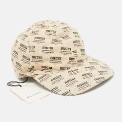 Gucci Beige Stamp Print Linen Blend Baseball Cap M