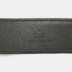 Gucci Black Leather Metal Bamboo Interlocking G Buckle Belt 85CM