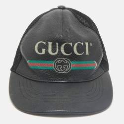 Gucci Black Vintage Logo Leather and Mesh Baseball Cap S