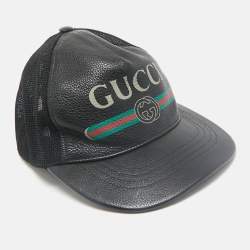 Gucci Black Vintage Logo Leather and Mesh Baseball Cap S