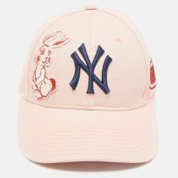 Pre Owned Gucci x NY Yankees Pink Cotton Drill Patch Detail Baseball Cap M
